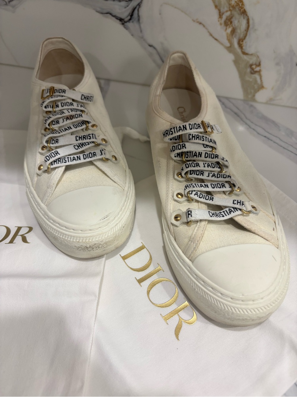 Dior White Canvas Low-Top Sneakers with Branded Laces